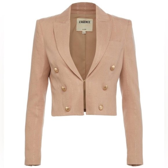 L’AGENCE Inez Linen Blend Crop Blazer - Picture 2 of 15